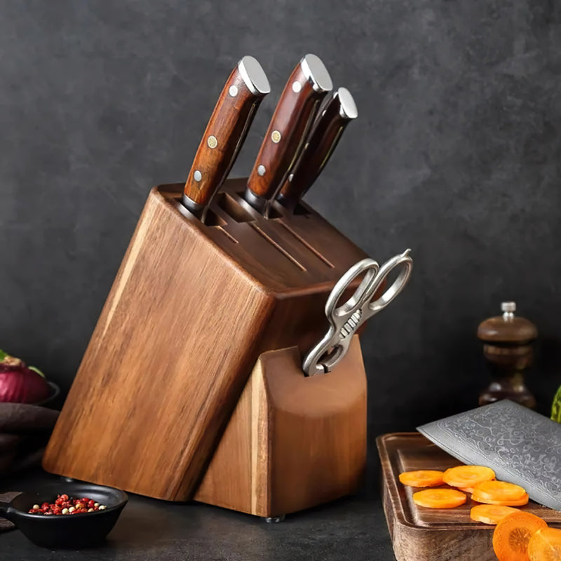 Kitchen Knife Block Holder, Acacia Wood Knife Block - 5 Slots