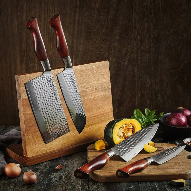 Damascus 5 Piece Knife Block Set - Professional Master Series Knives