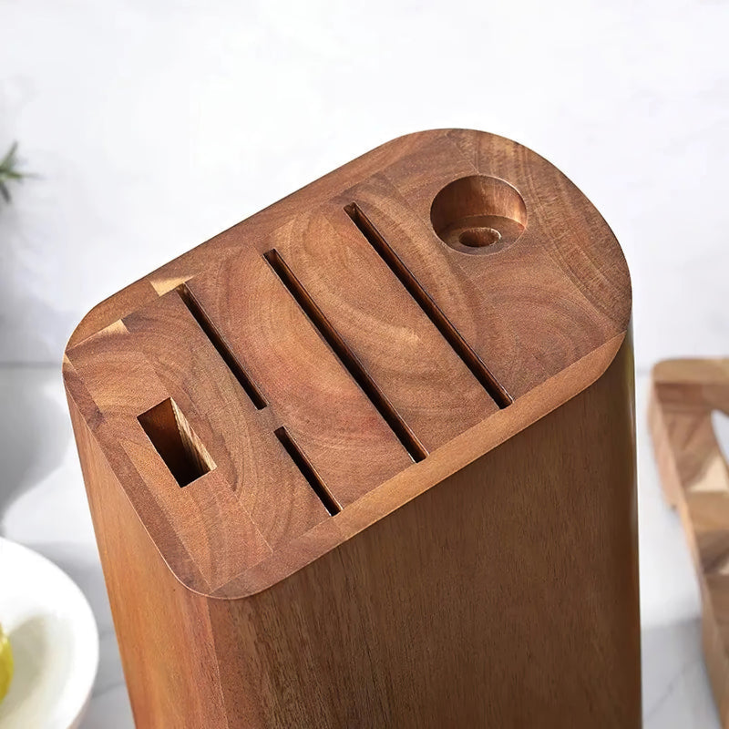 Kitchen Knife Block Holder, Acacia Wood Knife Block - 6 Slots