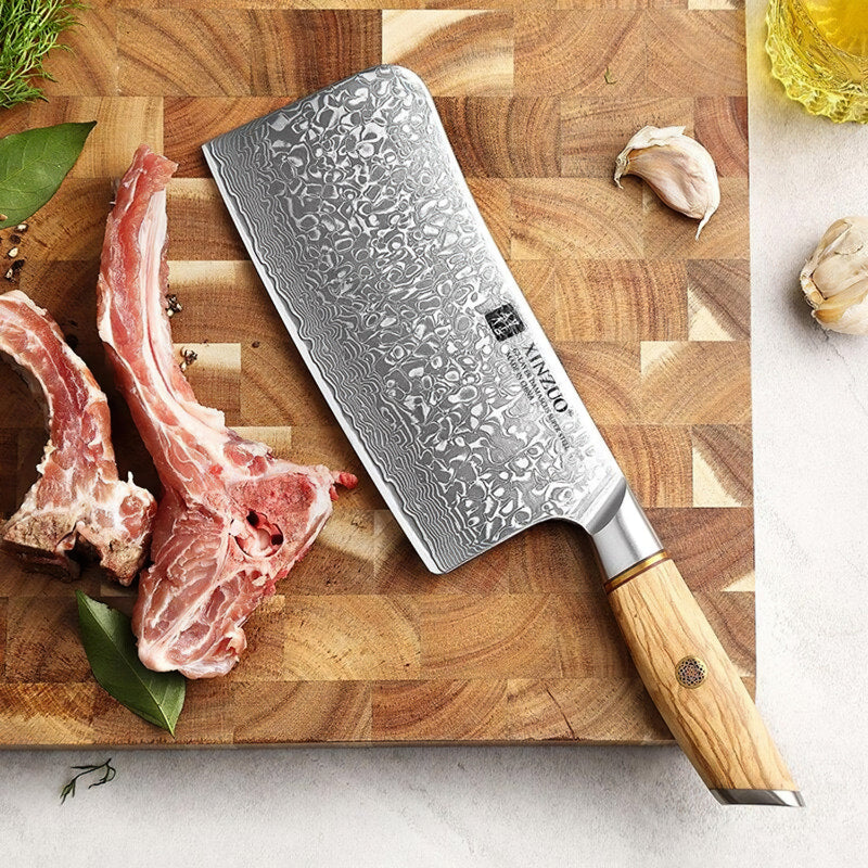 Xinzuo Professional Bone Chopper Knife Damascus Steel Lan Series