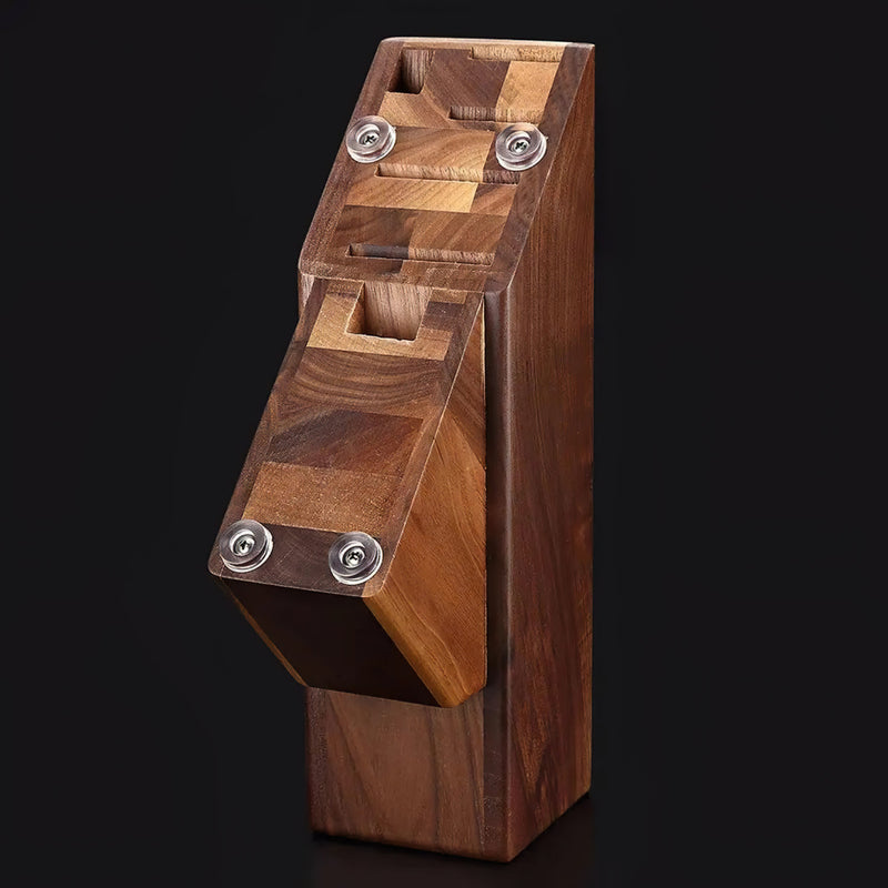 Natural Walnut Wood Knife Block Holder With 6 Slots