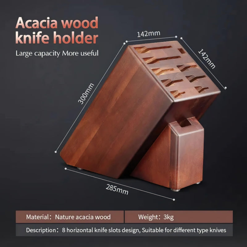 Kitchen Knife Block Holder, Acacia Wood Knife Block - 10 Slots