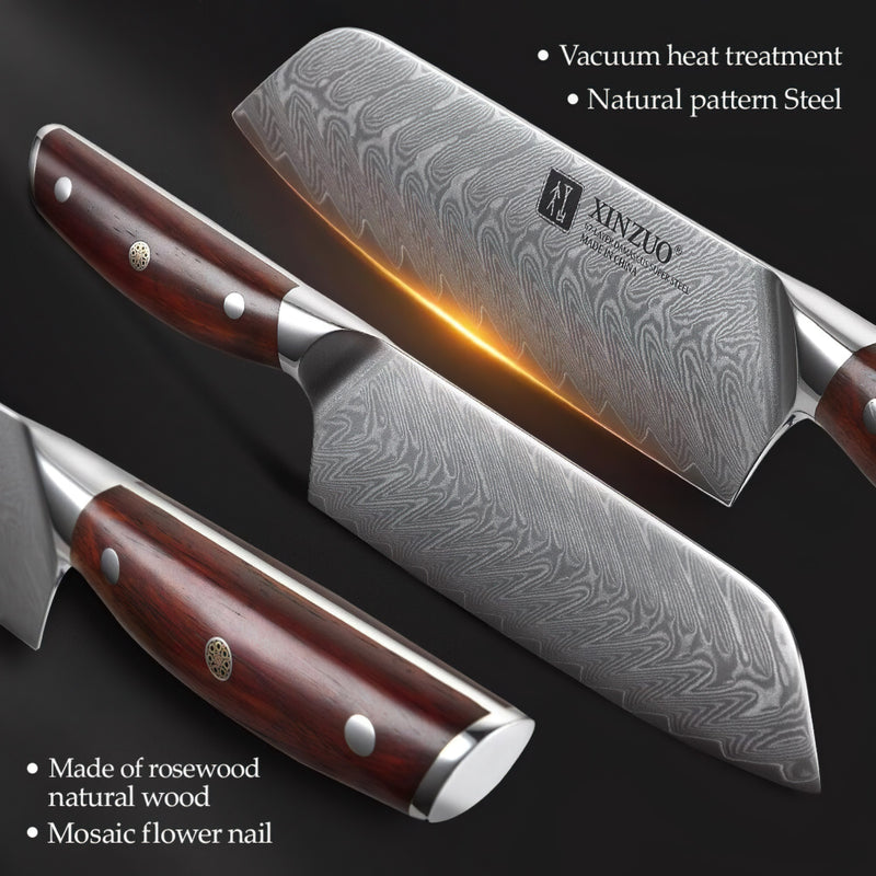 Xinzuo Professional Santoku Knife Damascus Steel Yi Series