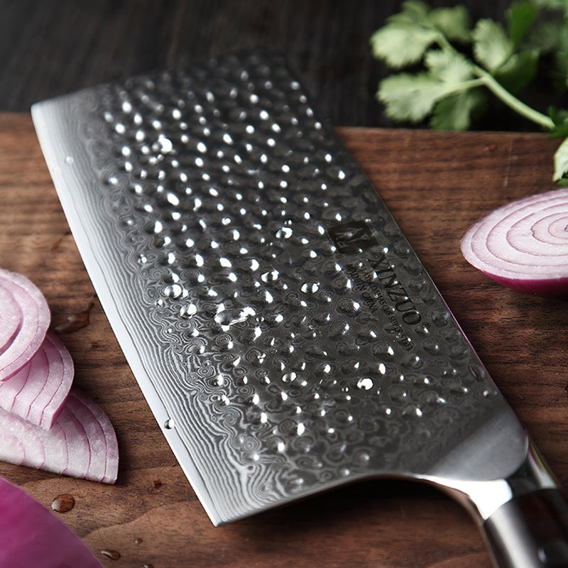 Professional Cleaver Knife Damascus Steel Ebony Yu Series