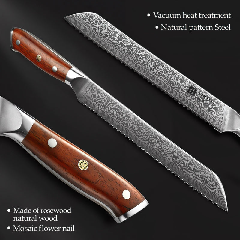 Professional Bread Knife Damascus Steel Yu Series