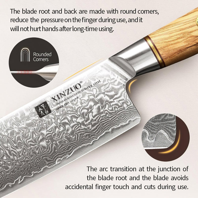 Xinzuo Professional Nakiri Knife Damascus Steel Lan Series