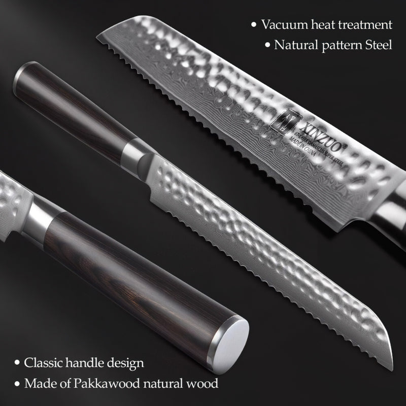 Xinzuo Professional Bread Knife Damascus Steel Stria He Series