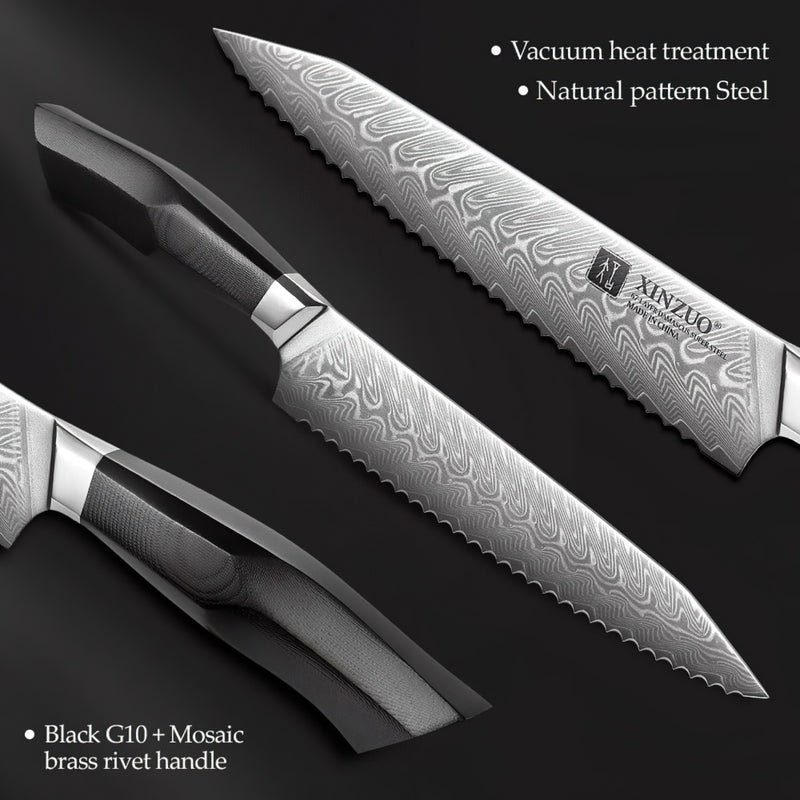 Xinzuo Professional Bread Knife Damascus Steel Feng Series