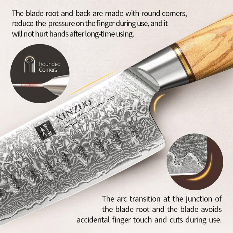 Xinzuo Professional Santoku Knife Damascus Steel Lan Series