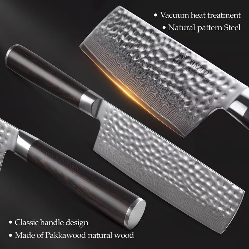 Xinzuo Professional Nakiri Knife Damascus Steel Stria He Series