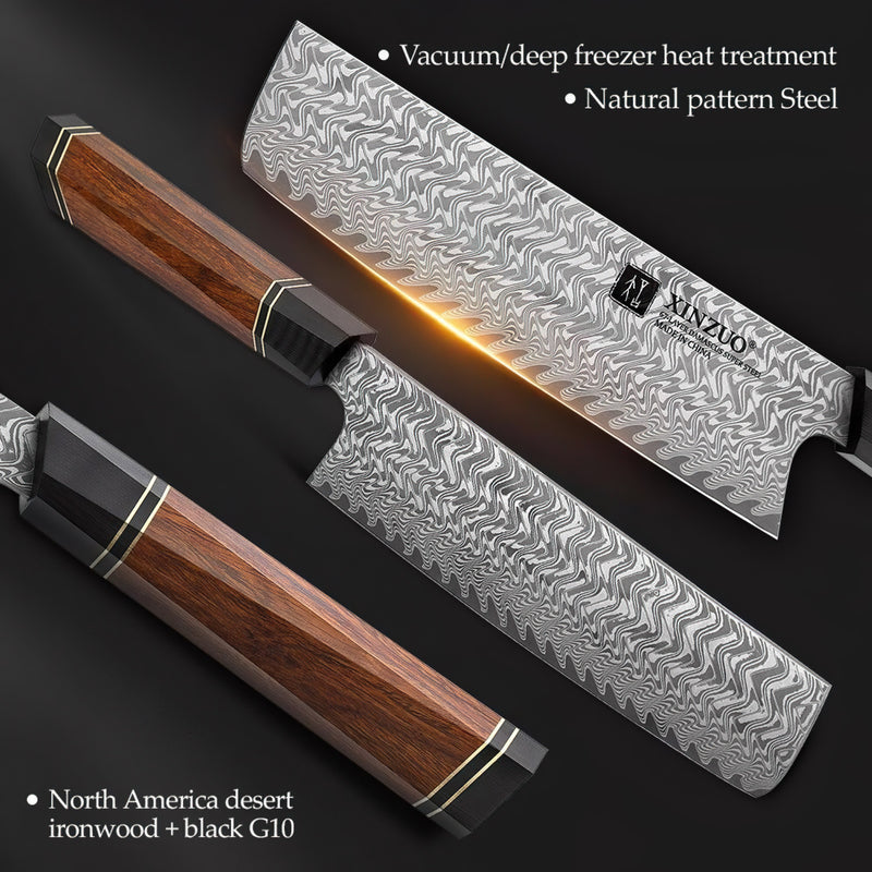 Xinzuo Professional Nakiri Knife Damascus Steel Zhen Series