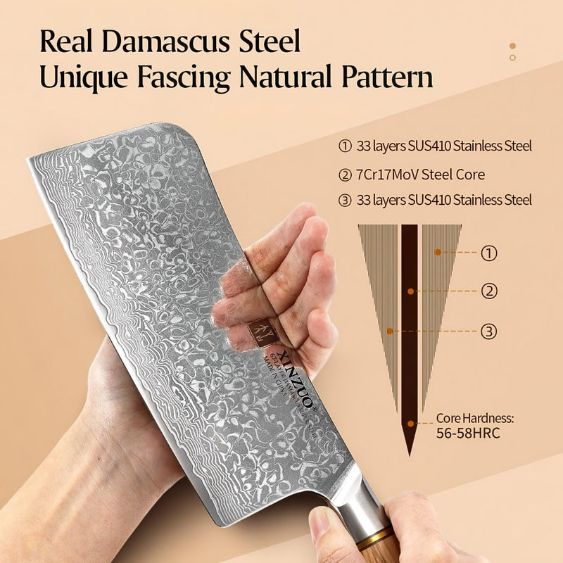 Xinzuo Professional Bone Chopper Knife Damascus Steel Lan Series