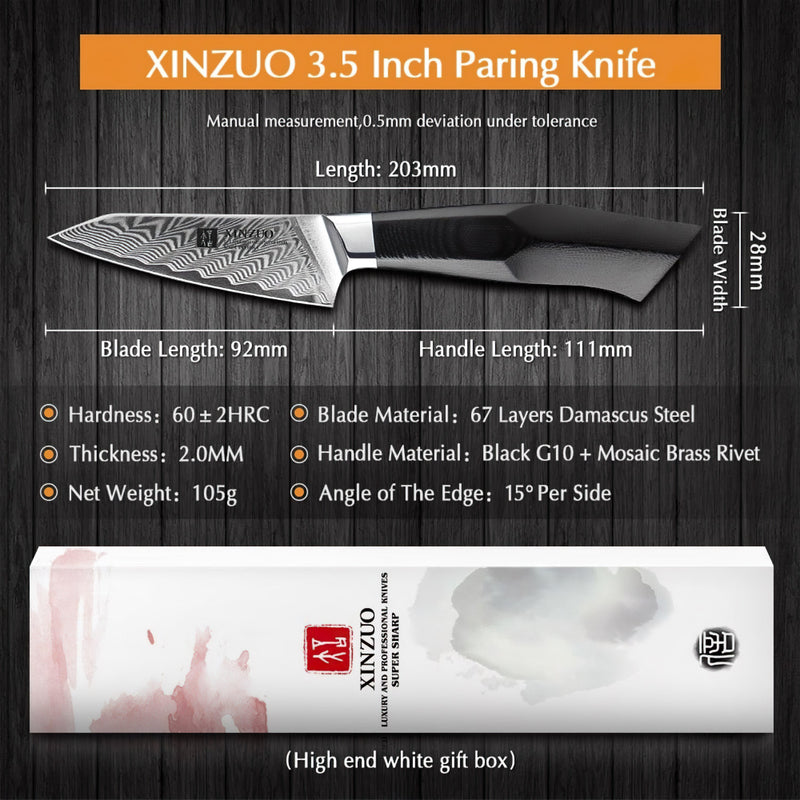 Xinzuo Professional Paring Knife Damascus Steel Feng Series