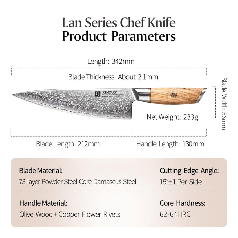 Xinzuo Professional Chef Knife Damascus Steel Lan Series