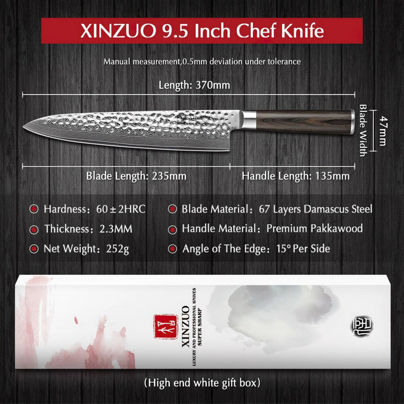 Xinzuo Professional Chef Knife Damascus Steel 9.5 inch Stria He Series