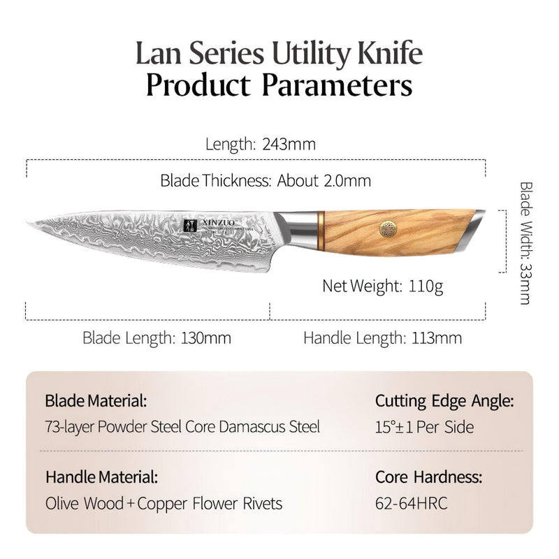 Xinzuo Professional Utility Knife Damascus Steel Lan Series