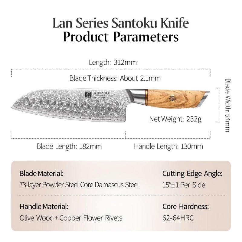 Xinzuo Professional Santoku Knife Damascus Steel Lan Series