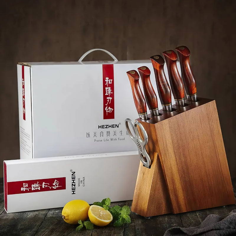 Damascus 7 Piece Knife Block Set 002 - Professional Master Series Knives