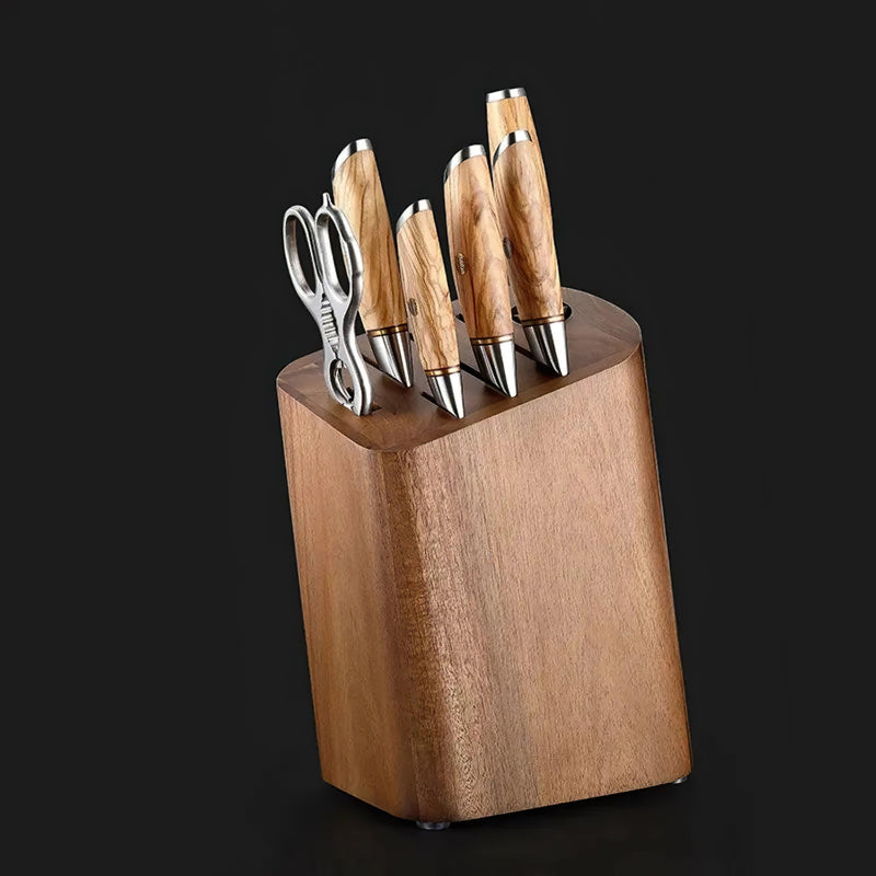 Kitchen Knife Block Holder, Acacia Wood Knife Block - 6 Slots