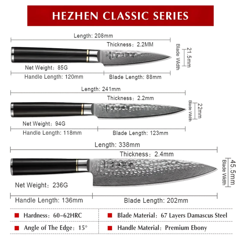 5Pcs Damascus Chef Knife Set - Classic Series