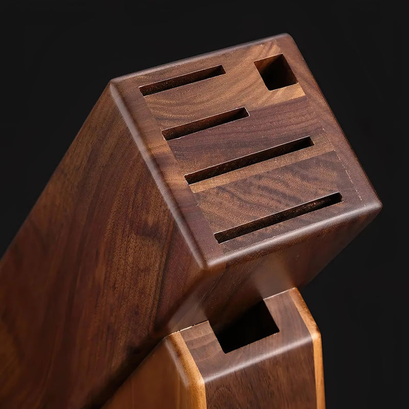 Natural Walnut Wood Knife Block Holder With 6 Slots