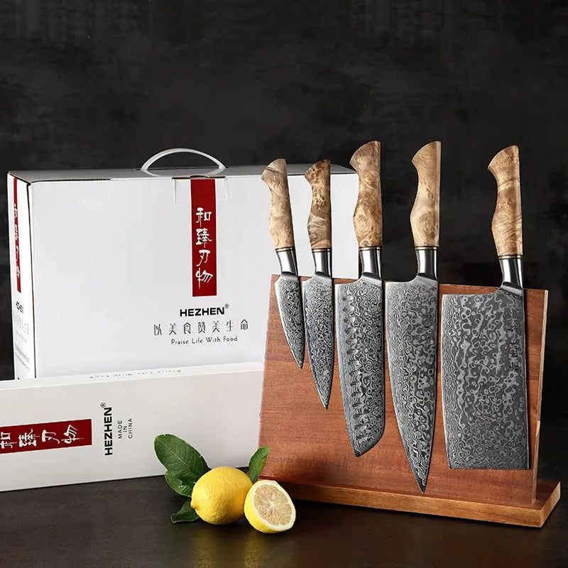 Professional Damascus Chef Knife Set - 6 Pieces - B30M Series