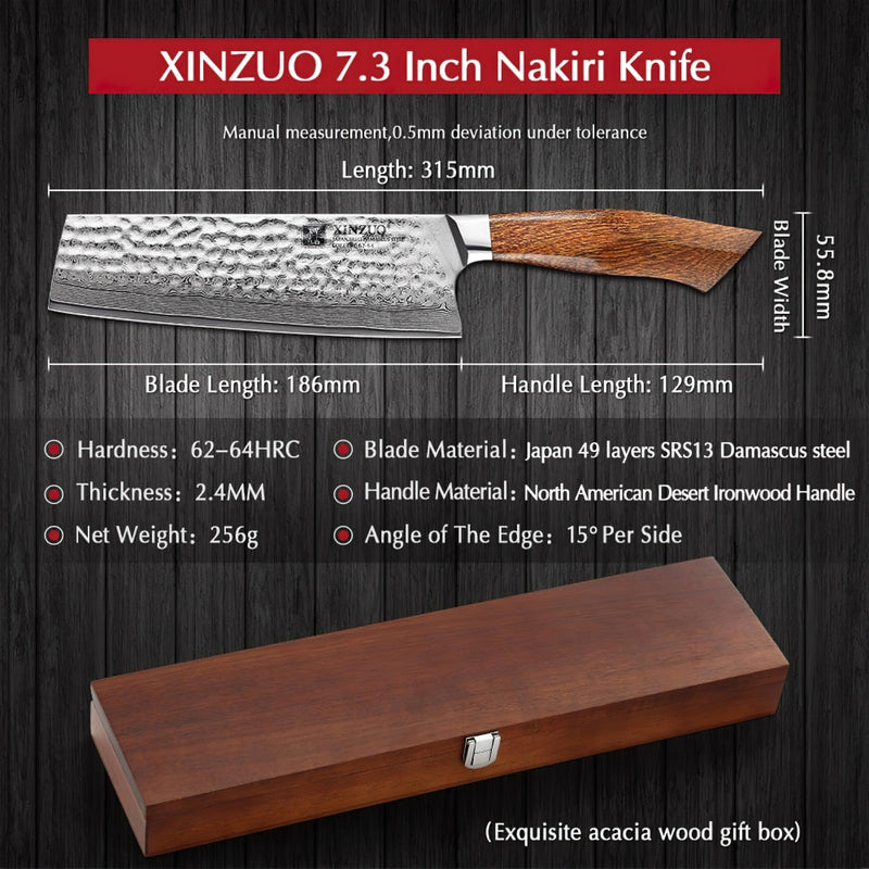 Xinzuo Professional Nakiri Knife Damascus Steel Stria Feng Series