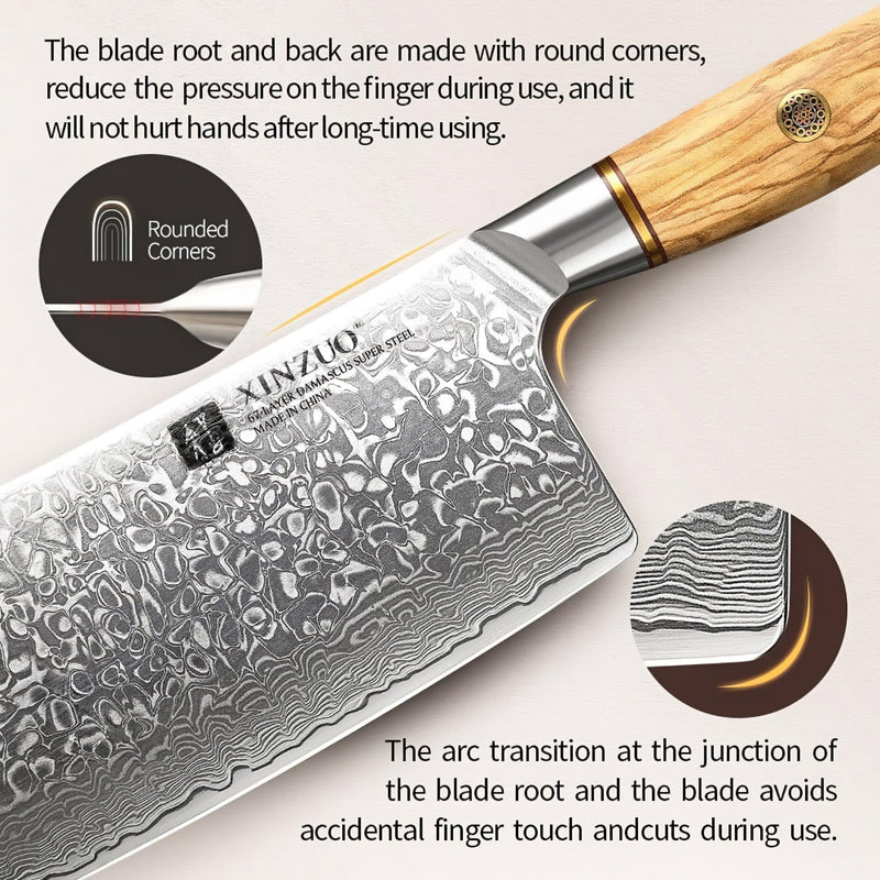 Xinzuo Professional Bone Chopper Knife Damascus Steel Lan Series