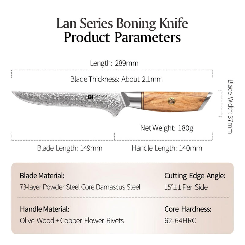 Xinzuo Professional Boning Knife Damascus Steel Lan Series