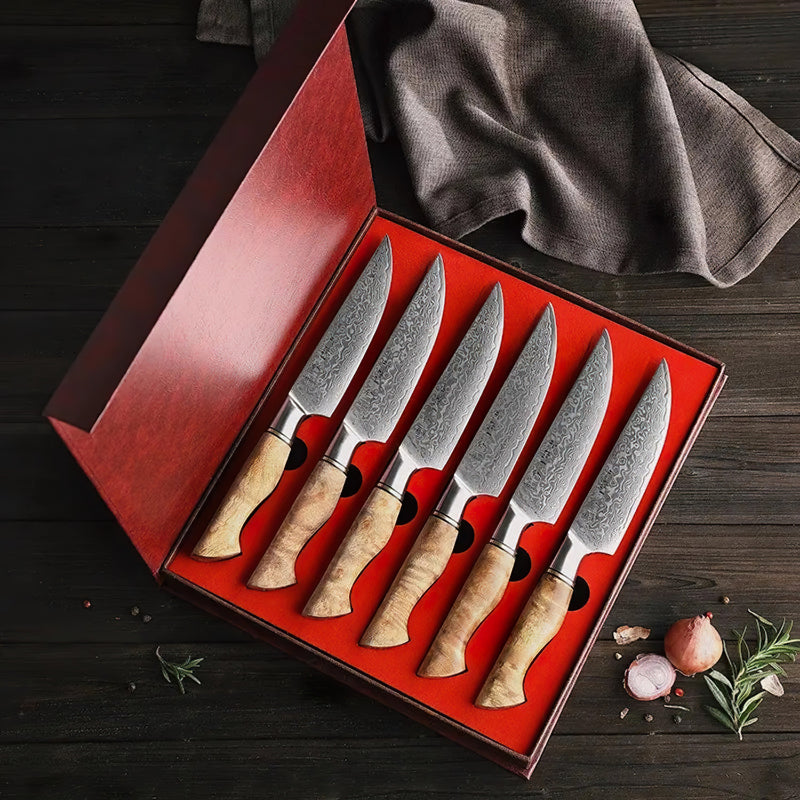 6-Piece Damascus Steak Knife Set - B30M Series