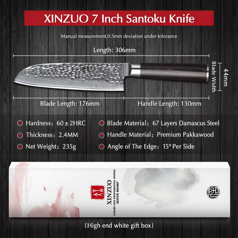 Xinzuo Professional Santoku Knife Damascus Steel Stria He Series