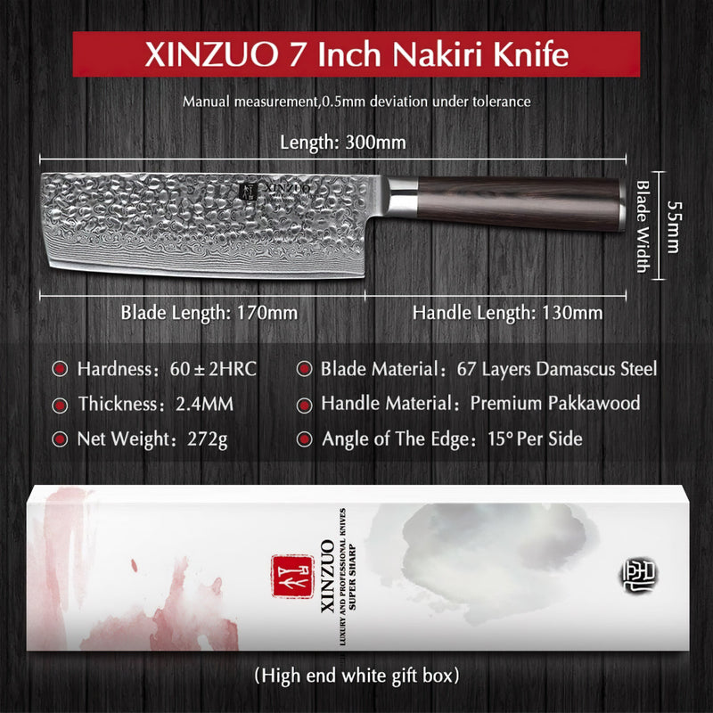 Xinzuo Professional Nakiri Knife Damascus Steel Stria He Series