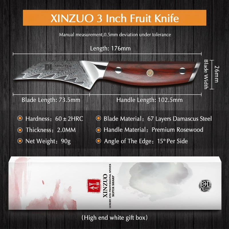 Xinzuo Professional Fruit Knife Damascus Steel Yi Series