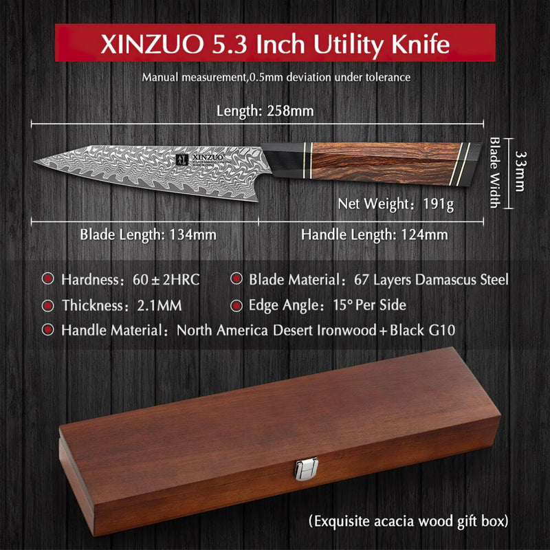 Xinzuo Professional Utility Knife Damascus Steel Zhen Series