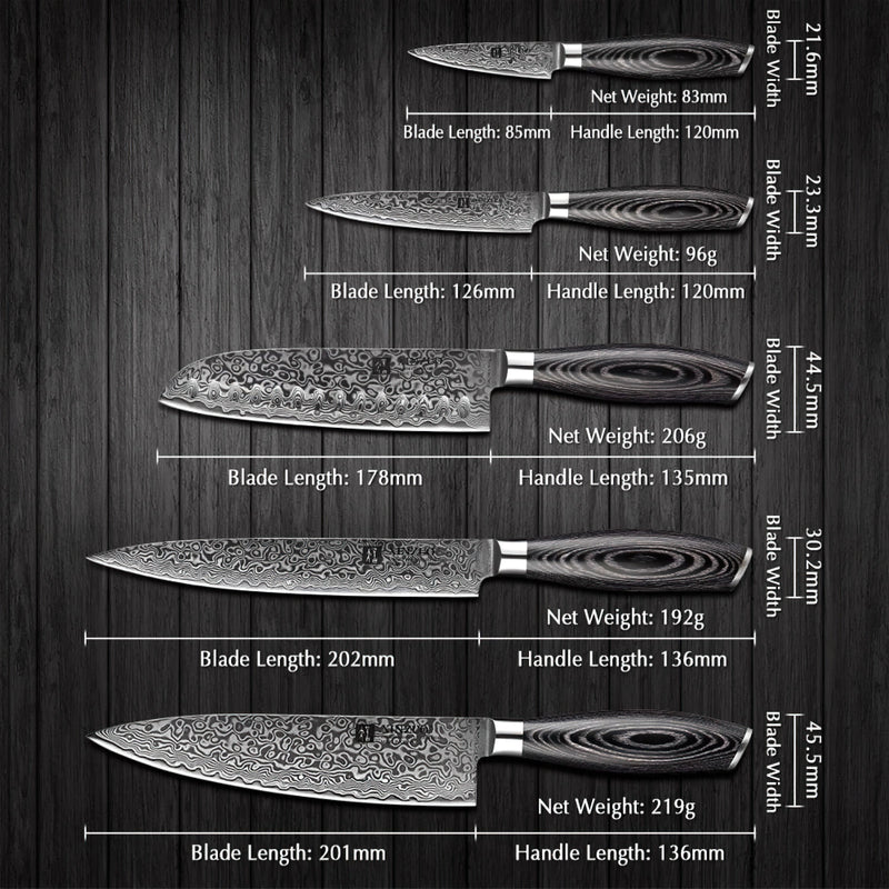 Xinzuo Professional Damascus Kitchen Knife Set 5 Pieces Ya Series