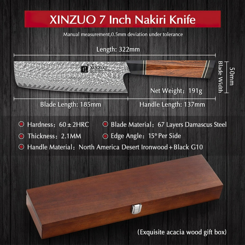 Xinzuo Professional Nakiri Knife Damascus Steel Zhen Series