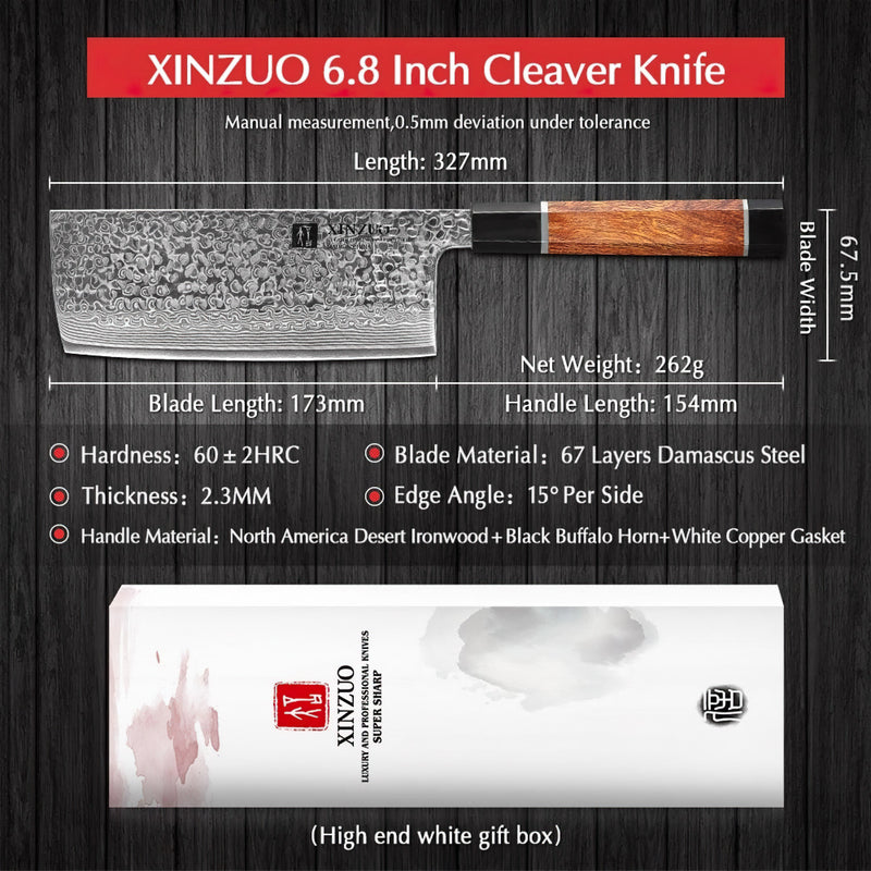 Professional Cleaver Knife Damascus Steel Stria Zhen Series