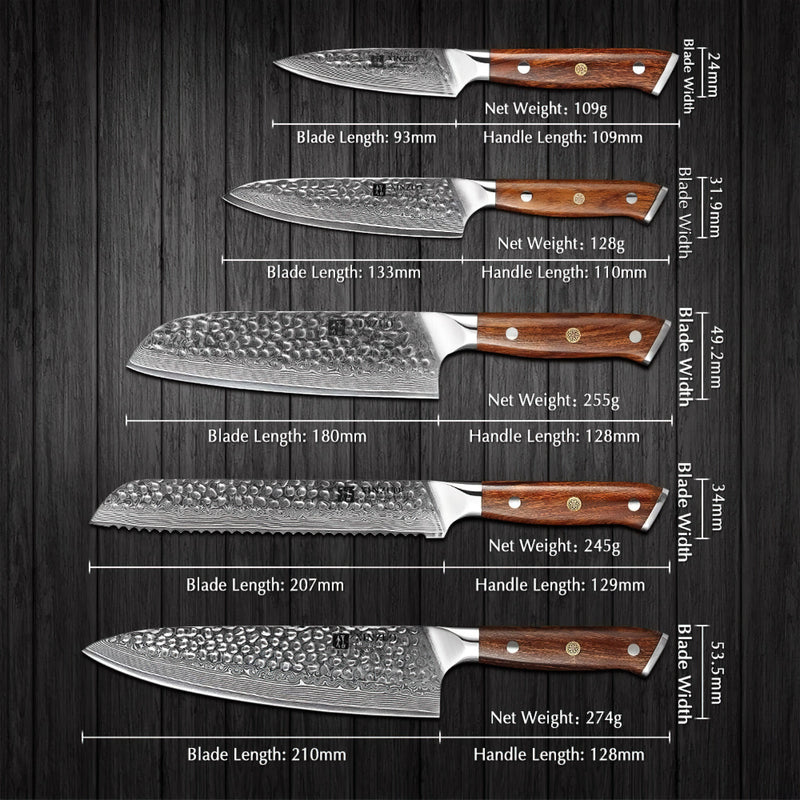 Xinzuo Professional Damascus Kitchen Knife Set 5 Pieces Stria Yu Series