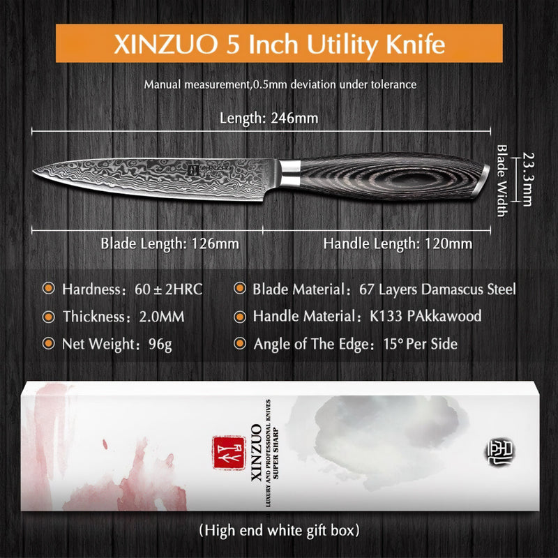 Xinzuo Professional Utility Knife Damascus Steel Ya Series