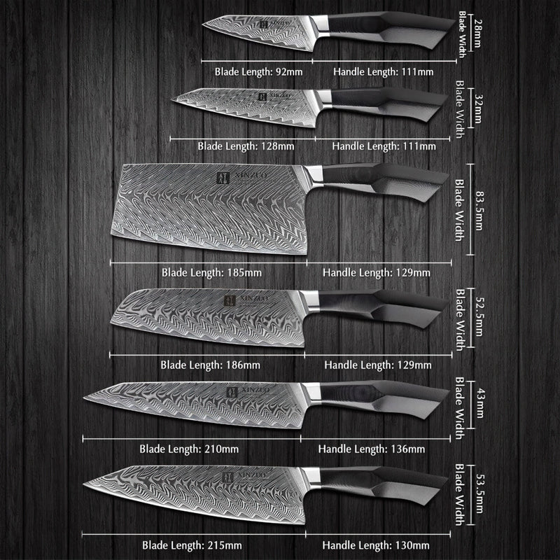 Xinzuo Professional Damascus Kitchen Knife Set 6 Pieces Feng Series