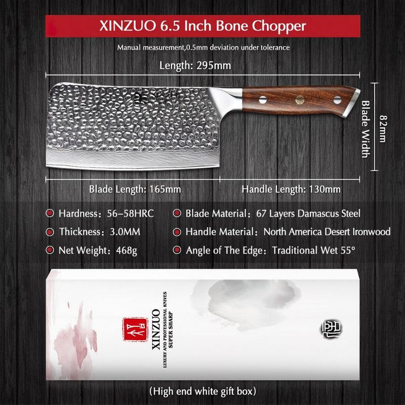 Xinzuo Professional Bonne Chopper Knife Damascus Steel Stria Yu Series