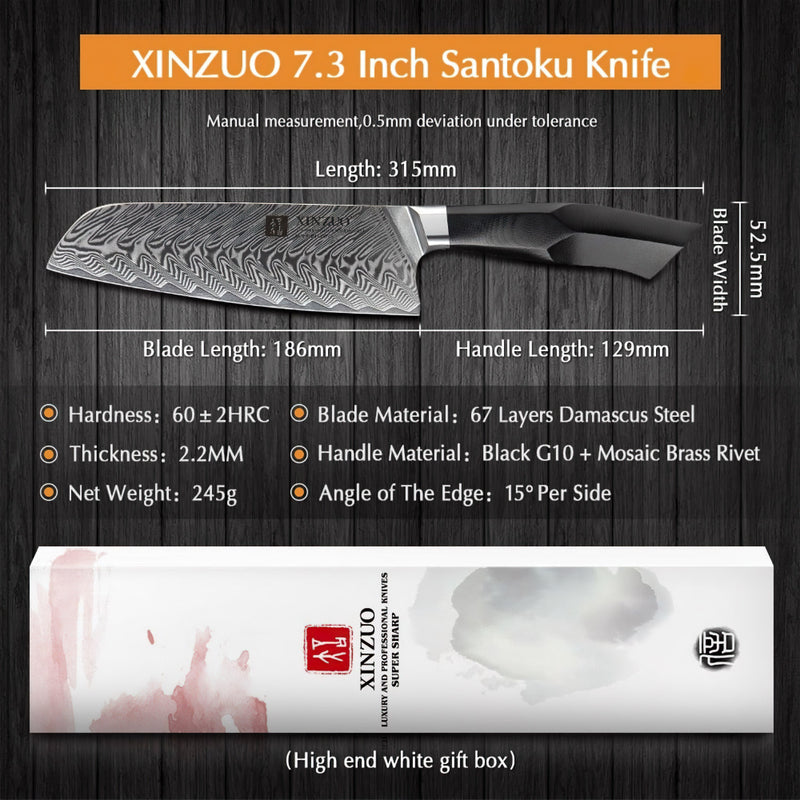 Xinzuo Professional Santoku Knife Damascus Steel Feng Series