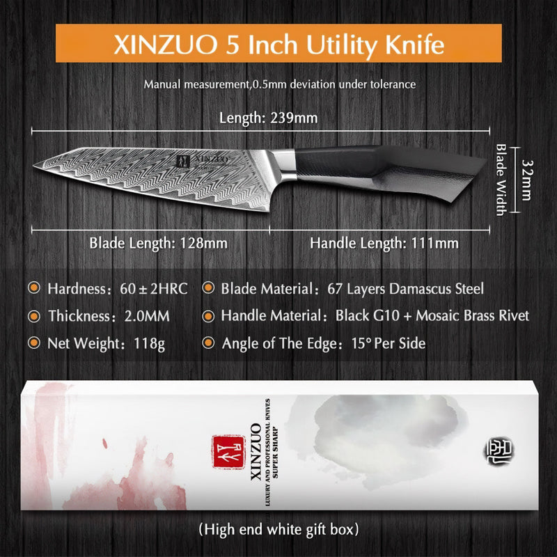 Xinzuo Professional Utility Knife Damascus Steel Feng Series