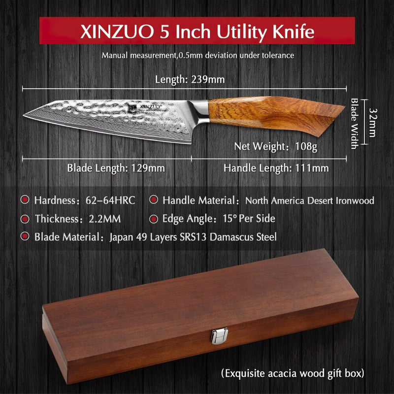 Xinzuo Professional Utility Knife Damascus Steel Stria Feng Series