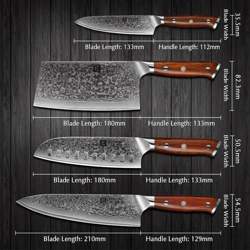 Professional Damascus Chef Kitchen Knife Set 4 Pieces Yu Series