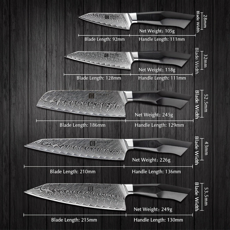 Xinzuo Professional Damascus Kitchen Knife Set 5 Pieces Feng Series