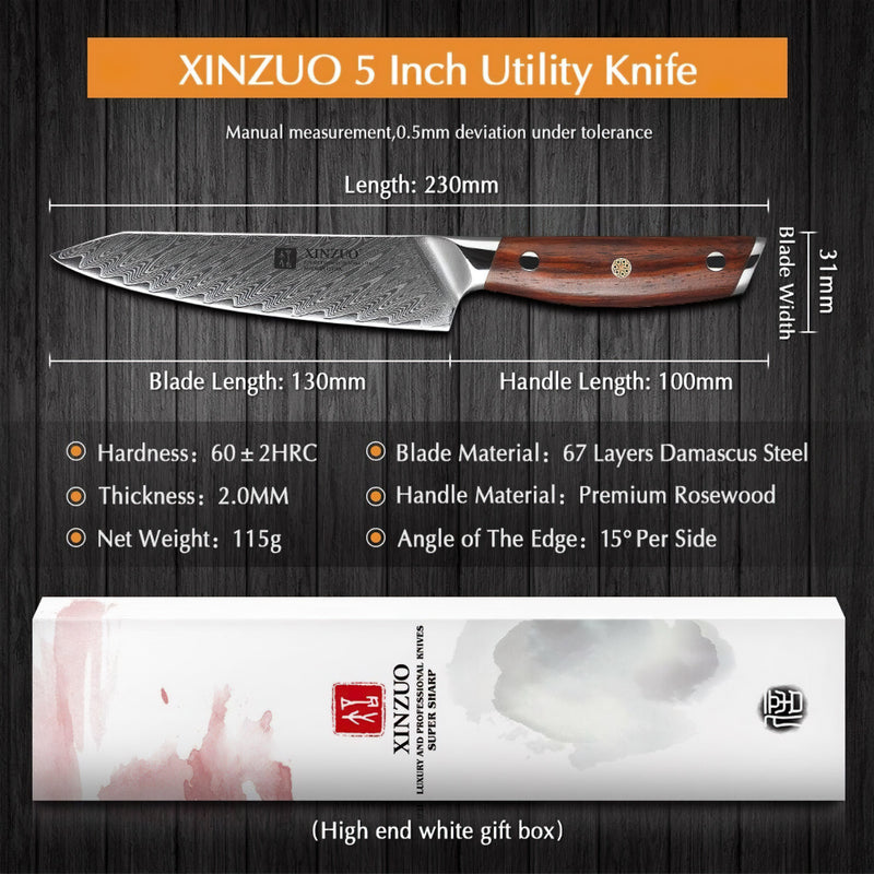 Xinzuo Professional Utility Knife Damascus Steel Yi Series