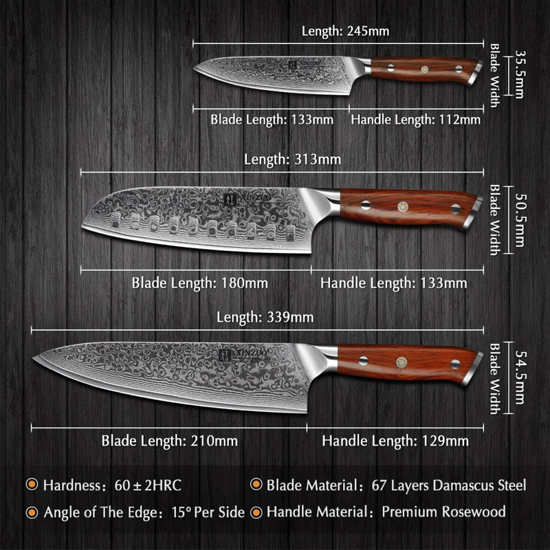 Professional Damascus Kitchen Knife Set 3 Pieces Yu Series