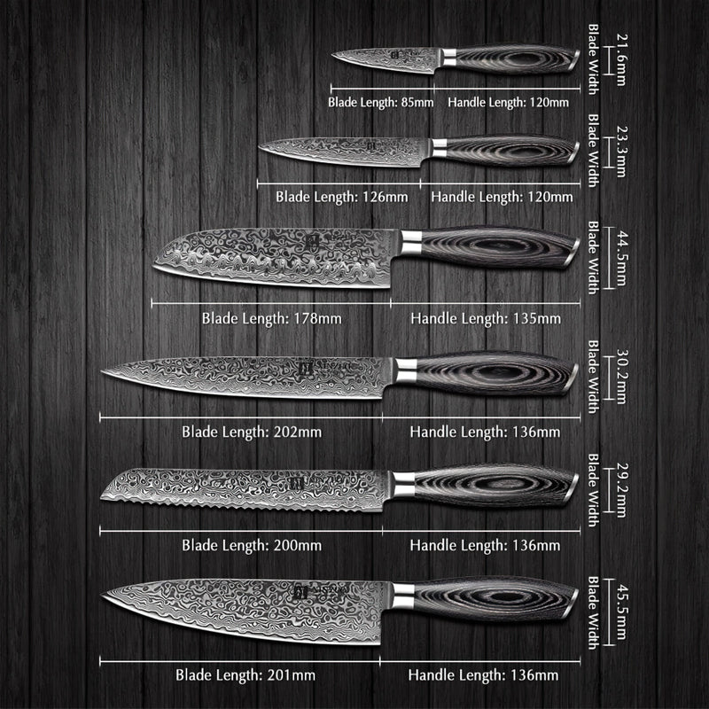 Professional Damascus Chef Knife Set 6 Pieces Ya Series