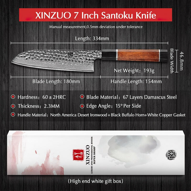 Xinzuo Professional Santoku Knife Damascus Steel Stria Zhen Series